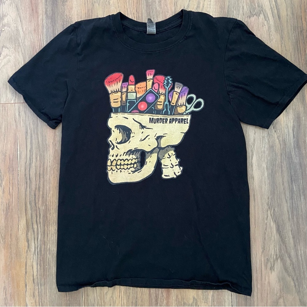 Black Skull and Makeup Graphic Tee Goth Punk Indie Sleaze